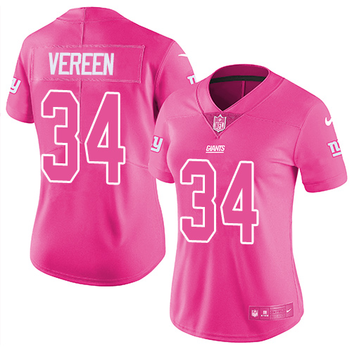 Nike Giants #34 Shane Vereen Pink Women's Stitched NFL Limited Rush Fashion Jersey